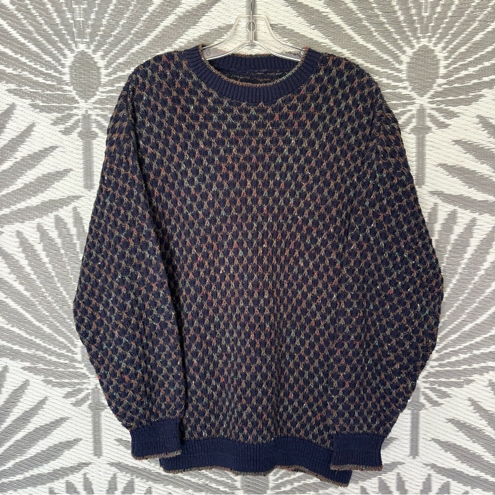 Vtg 90s Tony Lambert Textured Knit Sweater Men’s Sz XL Geometric Multicolor USA